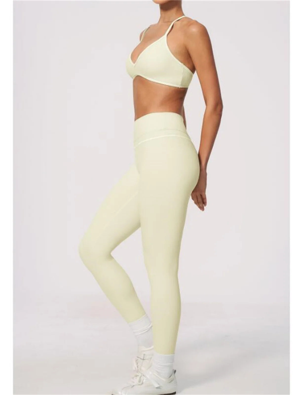 New Yoga Suit Women Color Blocked V-neck I Shape Sports Bra Fitness Clothes Summer Tight Running High Waist Leggings Tracksuit