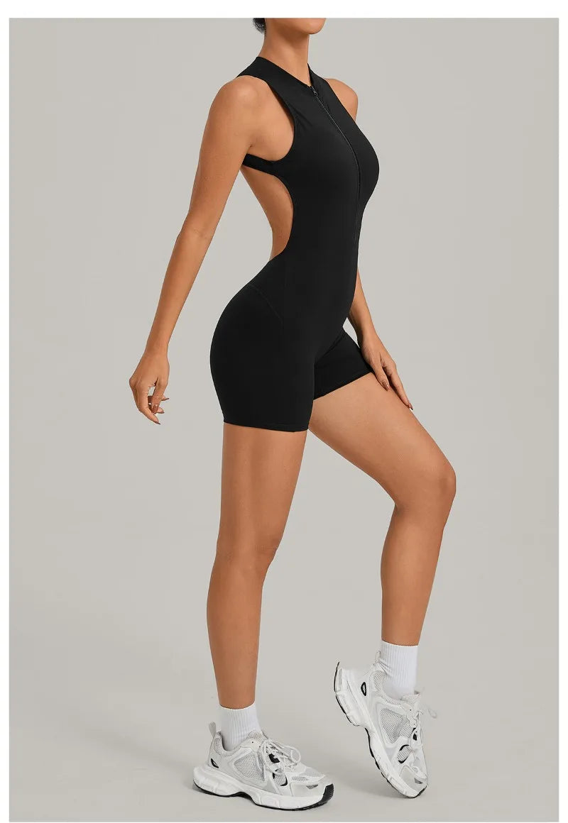 Women's Seamless Yoga Jumpsuits Sports Running Fitness Backless Sleeveless Hip-lifting One-piece Workout Gym Shorts Bodysuits