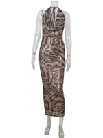 Ahagaga Fashion Leopard Sequins Women's Party Dresses Sexy Deep V-Neck Sleeveless Slim Fit Bodycon Maxi Elegant Vestidos Robes