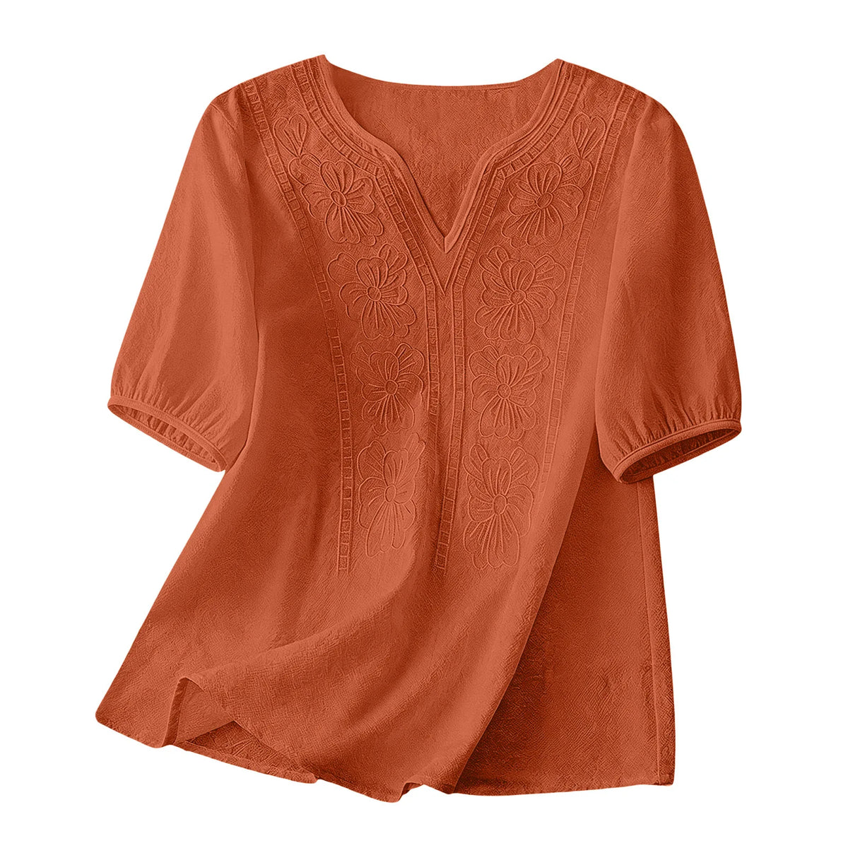Women Summer Loose Embroidered V Neck Solid Color Short Sleeved Comfortable Button Down Shirt Top женская одежда