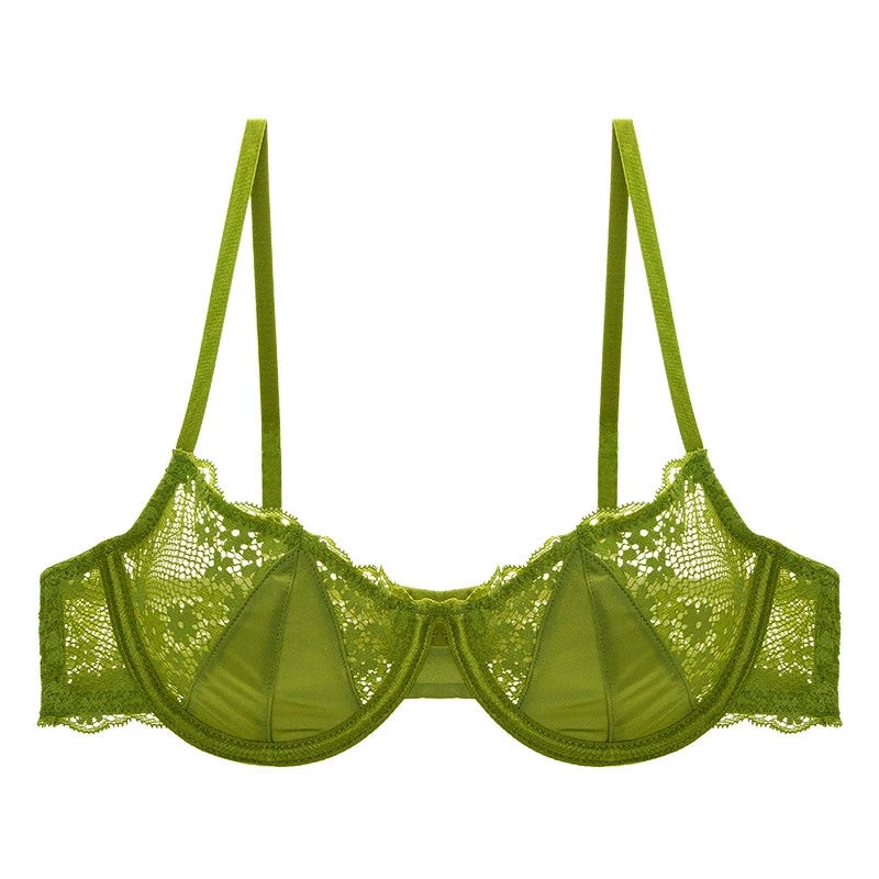 French Sexy Lingerie Ultra-thin Satin Lace Lingerie Set Anti Sagging Bra Half Cup Ultra-thin Lace Gather Anti-sagging Bra Set