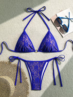 Embroidery Mesh Lace Halter Bikini Female Swimsuit Women Swimwear Two-pieces Bikini Set High Cut Bathing Suit Swim Beach Wear