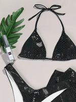 Sexy Swimsuits Women Halter Bikini Lace Up Green Snakeskin Print Pleate Skirts 3 Piece Swimwear Beach Bathing Suit Swimming Suit