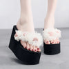 2025 New Beach Flip Flops For Women Summer Wedges Shoes Bohemian Flower Slippers Girls Sexy High Heels Street Platform Sandals