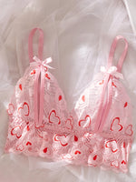 Women's Sexy Lace Open Bra Suit Solid Set Beautiful Back Hollow Out No Steel Ring Underwear Transparent Heart Pullover Outfit