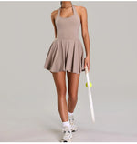 Summer Sleeveless Halter Slim Tennis Dress Women Sexy 2-in-1 Hollow Backless Golf Sports Dresses Outdoor Running Fitness Skirt