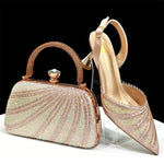 Doershow beautiful High Quality African Style Ladies Shoes And Bags Set Latest GOLD Italian Shoes And Bag Set For Party H-1