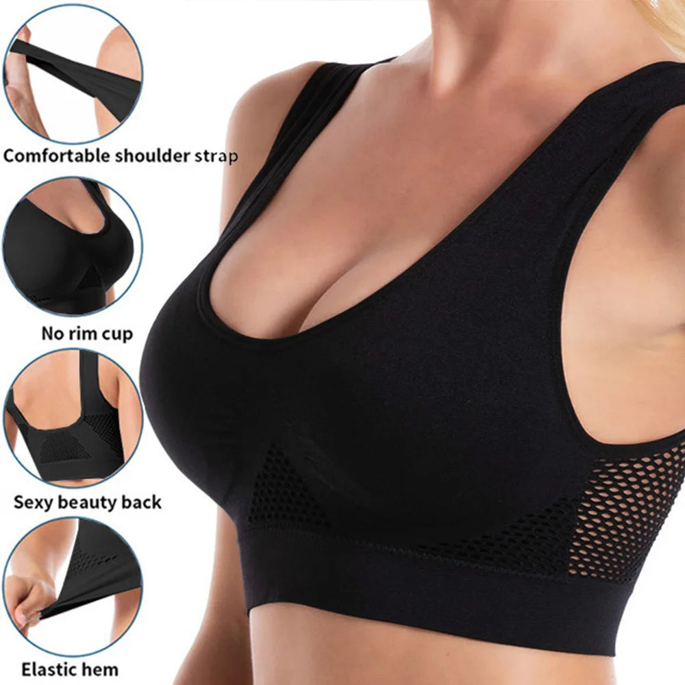 S-6XL Hollow Out Women Sport Bra Fitness Yoga Running Vest Underwear Padded Crop Tops Underwear wireless gym top bras Breathable