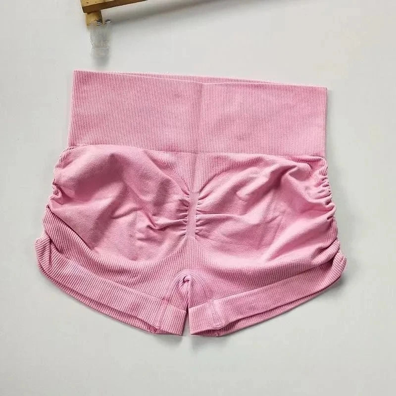 STOUREG Peach Hip High Waist Hip Lifting Shorts,Wrinkled Quick Drying Pilates Women's Yoga Pants, Sports Training Fitness Shorts