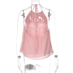 FDYOUI Women's Halter Off Shoulder Camisoles 2026 Summer Sexy Lace-up Backless Pink Tank Top Girls Loose Solid Tops Streetwear