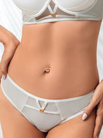 Light Luxury Soft Satin Women's Low-Waist Underwear, Skin-Friendly, Sexy Mesh, Transparent, Pure Desire, Diamond-Embellished Briefs