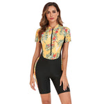 Vintage Leaves Print Patchwork One Piece Swimsuit Women 2025 Sports Front Zipper Slim Swimwear Athletic Bathing Suit Monokini