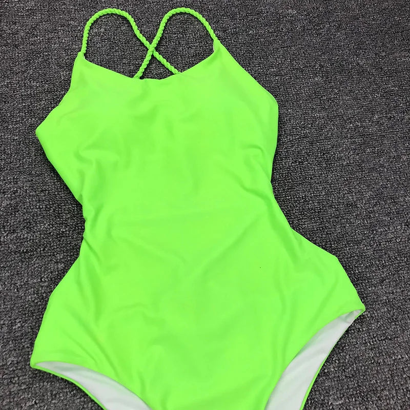 Criss Cross Backless Women Swimwear One Piece Swimsuit Female Monokini High Cut Leg Bather Bathing Suit Swim Beach Wear Lady