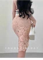 Pure Desire Style High Waist Back Slit Lace Bodycon Midi Skirt Fashion Slim Women Long Skirts PNC2