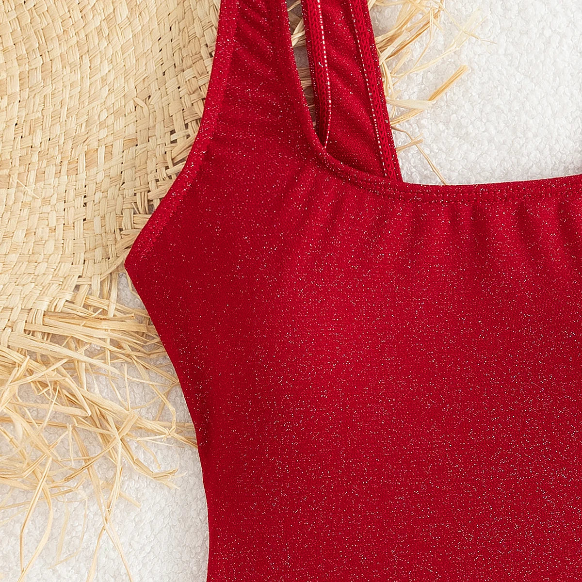 New Red Hollow Out Backless Cross Swimwear Women Sexy Shiny Tummy Control One Piece Swimsuit 2025 Beach Bathing Suits Monokini