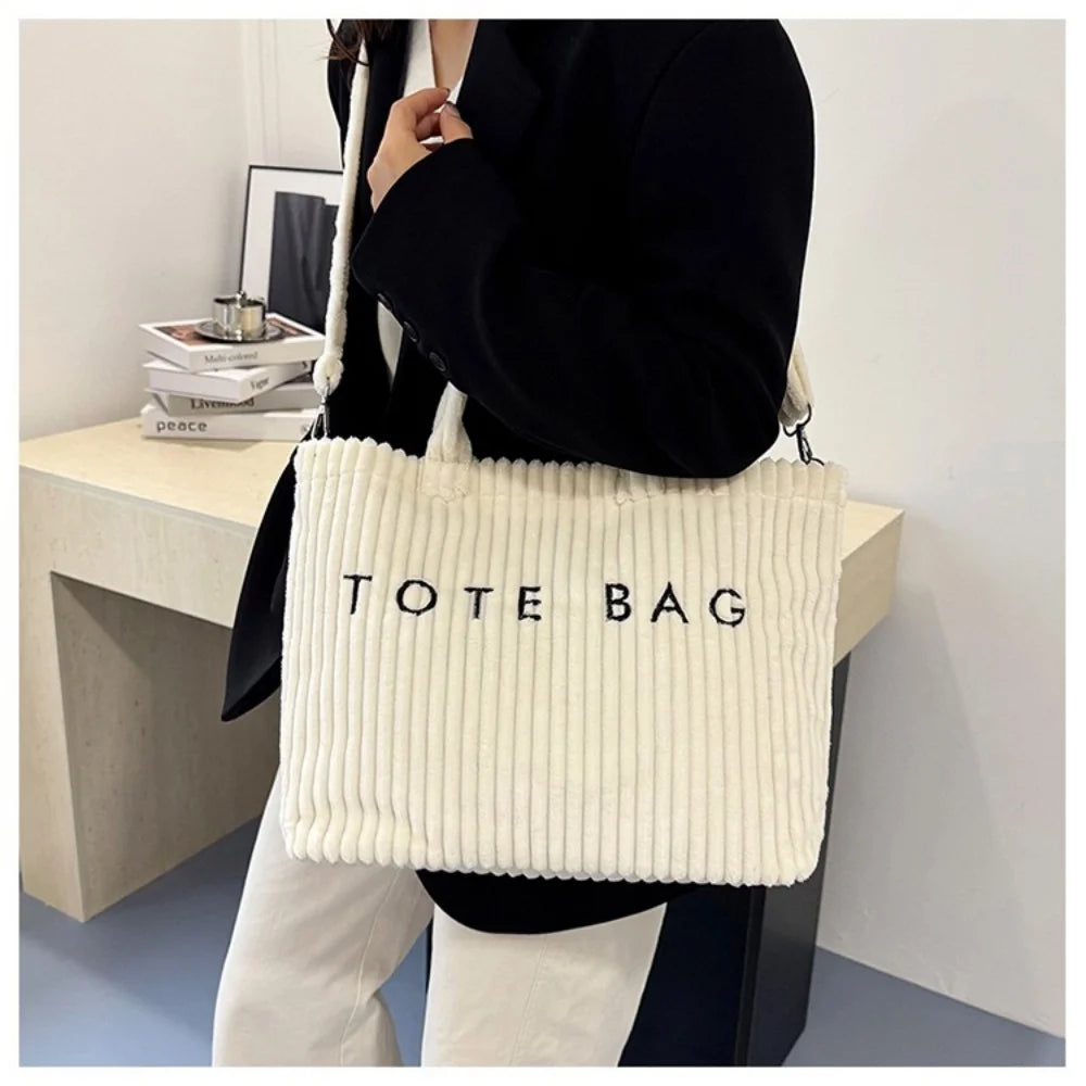 2026 Autumn New Women's Corduroy Tote Bag - Large Capacity, High-End Texture, Fashionable Commuter Shoulder & Crossbody Bag