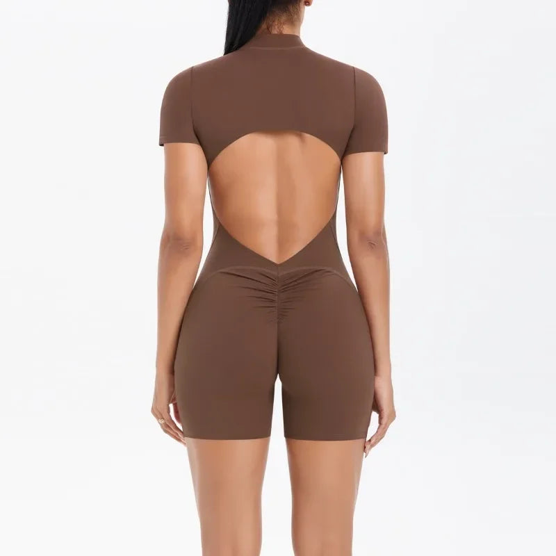 Women's Seamless Yoga Jumpsuits Sports Fitness Zipper Open Beauty Back Hip-lifting One-Piece Running Training Workout Bodysuits