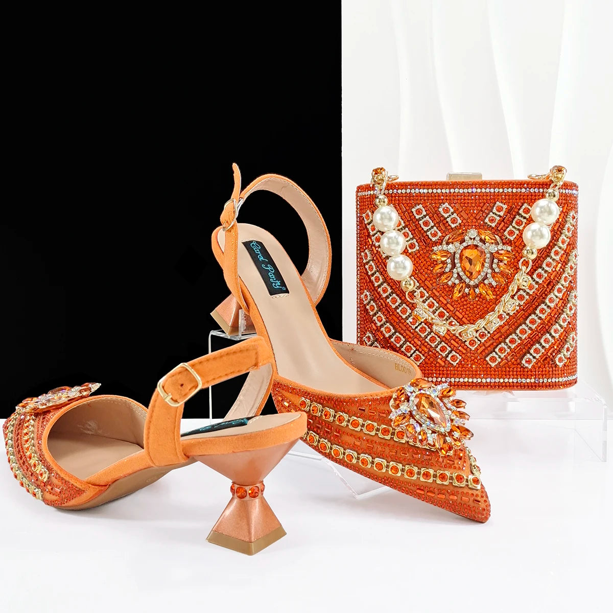 Doershow new come Matching Women Shoe and Bag Set Decorated gold Nigerian Shoes and Bag Set Italy Shoes and Bag set !HFG1-1