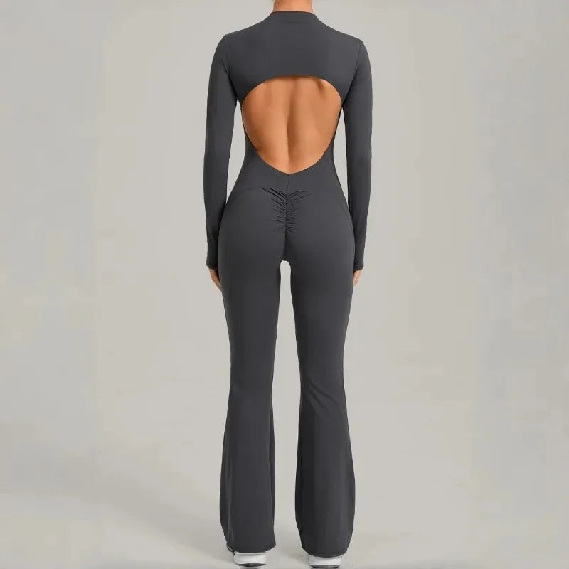 Women's Seamless Yoga Jumpsuits Sports Fitness Gym One-piece Long-sleeves Hip-Lifting Beauty Back Workout Training Bodysuits