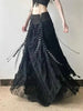 Y2K Lace Mesh Long Skirt Women Harajuku Vintage Patchwork Bandage Black Skirts Gothic Aesthetic High Waist Chic Long Skirts ODU6