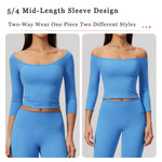 NCLAGEN Yoga Long Sleevetop Women Pilates Gym Clothes Quick Dry Cropped Compression 5/4 Sleeve Fitness Shirt Boat Neck‌ Crop Top