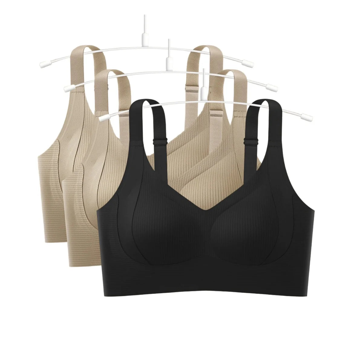3Pcs/Set Women Seamless V-Neck Bra Plus Size Support Ribbed Bras Sexy Lingerie Detachable Bust Pads Comfort Intimates M-4XL