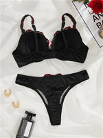 Sexy Women Lingerie Steel Ring Bra and Panty Set Red Floral Embroidery Lace Lingerie Intimate Seamless Underwear Three-point Set