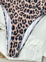 Vintage Brown Leopard Print Swimwear Women Metal Chain Strap Slim Tummy Control One Piece Swimsuit Holiday Bathing Suits 2026