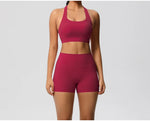 2PCS Yoga Set Women Gym Sports Suits Fitness Bra Crop Top Workout Clothes Female Athletic Wear Push Up Shorts Sportswear