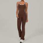 Sexy Backless Bodysuit Women's Set Tracksuits Fitness Sports Jumpsuit Yoga One-piece Suit Flared Pant Fast Dry Workout Clothes