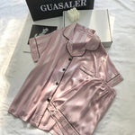 Women's Sleepwear1 Set Women's Elegant Lounge Set, Plus Size Satin Striped Button Up Long Sleeve Shirt & Pants Pajamas