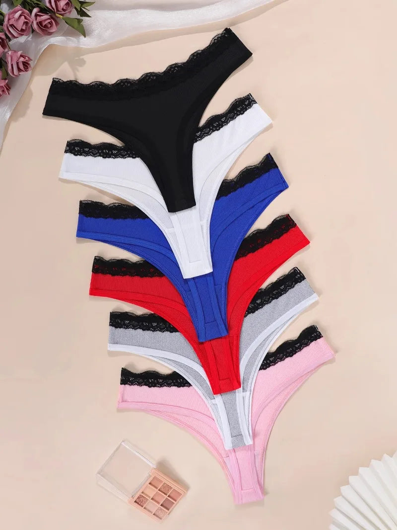 6pcs/pack Solid Sexy Lace Women's Panties Breathable Comfortable Sexy Lingerie Elegant Low Waist Lady Briefs Female Underwear