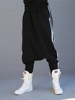 Striped Black Harem Pants for Women 2025 New Wide Casual Pockets Female Sportwear Trousers Ladies Bottpms 55977