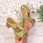 Fashion Green High Heels Sandals Women Summer 2025 Pu Leather Square Heel Sandals Slides Woman Slip-On Platform Sandalias Mujer