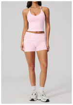 Summer 2Pcs Yoga Sets Women Camisole Slimming Sports Tank Top Pleate High Waist Shorts Fitness Suit Gym Running Excersize Wear