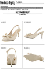 Big Size 42 Summer Elegant Beige Slingback Pumps Sexy Pointy Toe Black Thin High Heels Shoes Women Bow Knot Office Lady Shoes