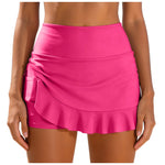 Women High Waist Swim Skirt Shorts With Ruffle Hem Side Pocket Solid Color Bikini Bottom Ladies Beachwear Summer Swimming Bottom