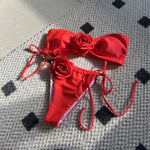 DEKA Pink 3D Flower Bandeau Bikinis Sets 2026 Sexy Swimsuit Women String Micro thong Swimwear Bathing Suit Beach Wear Bikini