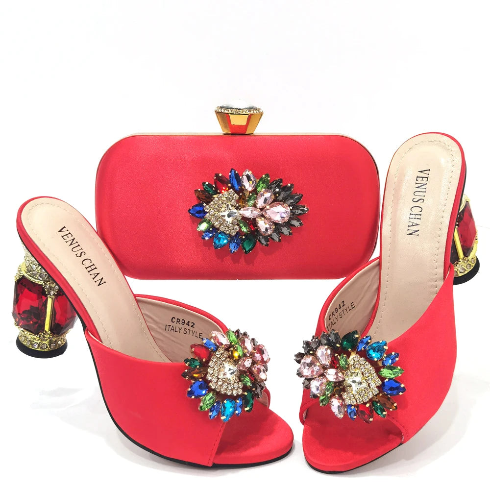 Doershownew Italian blue Shoes And Bag Sets For Evening Party With Stones Italian Leather Handbags Match Bags! HSD1-35