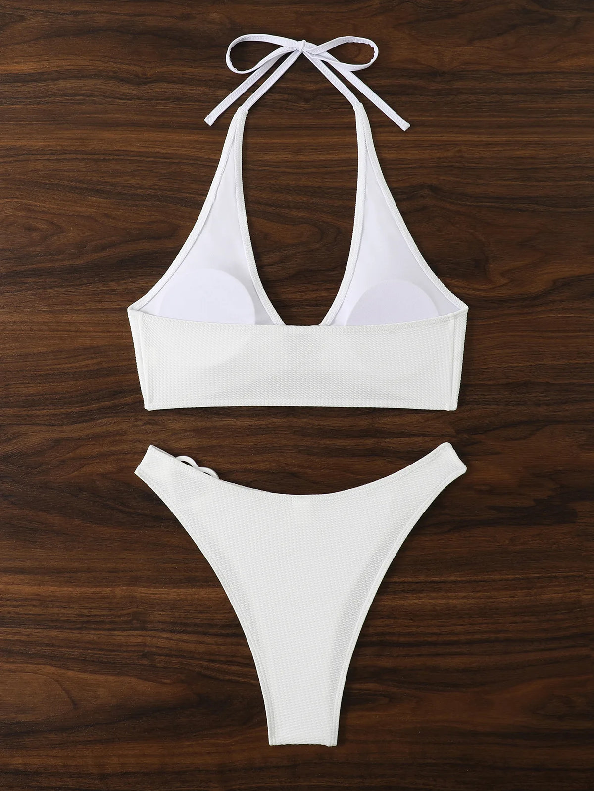 White Thong Bikinis Women 2025 Heart Ring Linked Two Pieces Swimsuit Halter Separate Bikini Set Swim Bathing Suits Beach Wear
