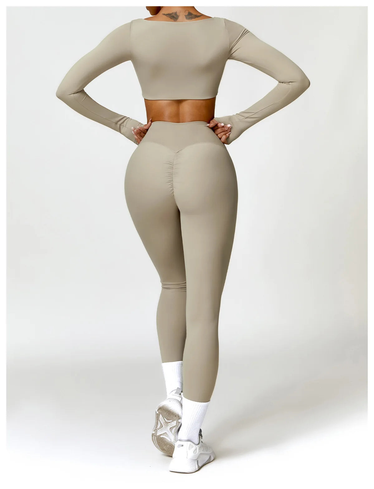 Hearuisavy Summer 2PCS Long Sleeve Gym Set Women Yoga Clothes Quick-Drying Sportswear Running Leggings Workout Sports Crop Top