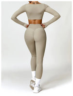 Hearuisavy Summer 2PCS Long Sleeve Gym Set Women Yoga Clothes Quick-Drying Sportswear Running Leggings Workout Sports Crop Top
