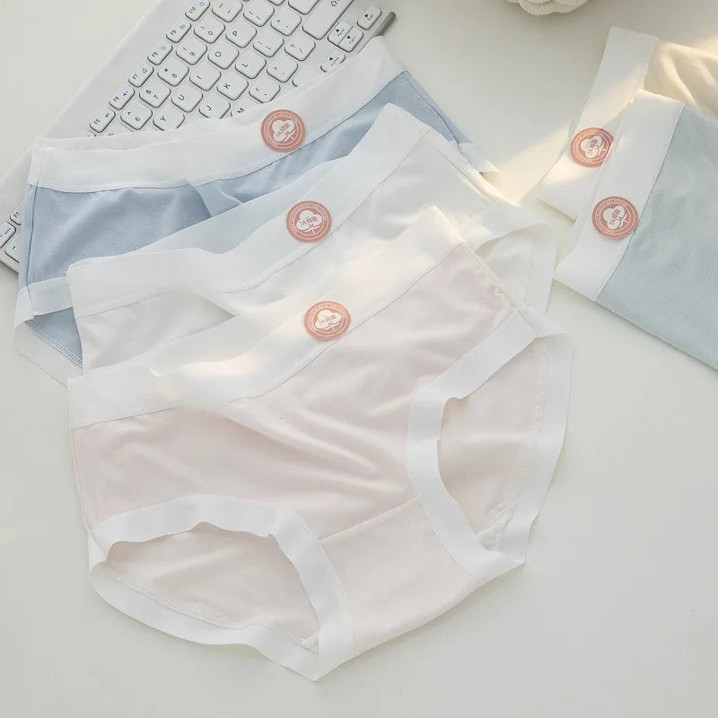 4Pcs/Set Women Low Waist Panties Breathable Comfy Briefs Soft Underwear Female Underpants Solid Color Sexy Lingerie M-XL