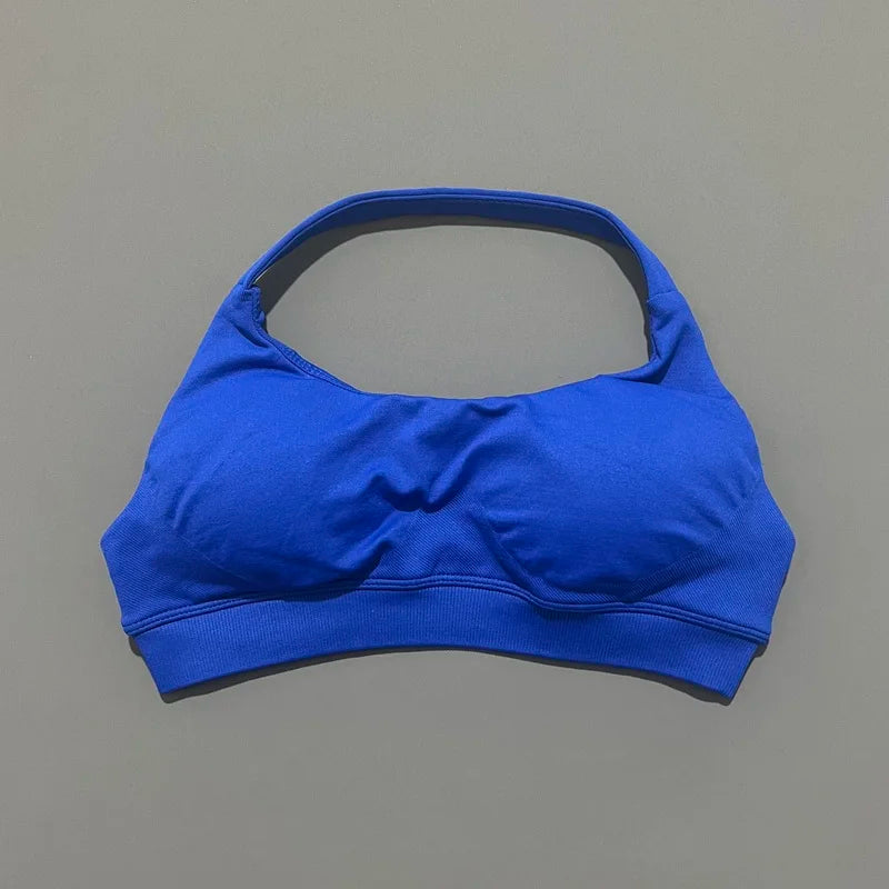 HISTELLO Impacts Sports Bra Women Seamless Yoga Halter Top High Support Push Up Open Back Gym Wear Workout Fitness Underwear