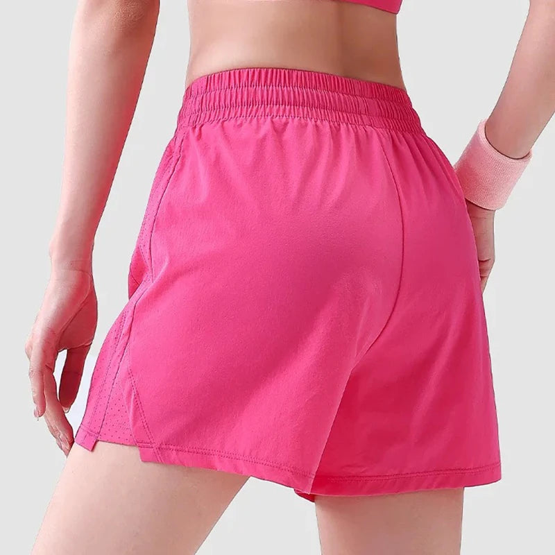 Women's Loose Fitting Anti-Glare Yoga Shorts Two-Piece Set Speed Drying Fitness Pilates Running Training Short