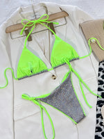 Zebra Print Halter micro Bikini 2025 women Bandeau String Swimsuit Female swimwear Neon Shiny bikini set Leopard Bathing Suit