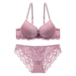 Women's Underwear Set Sexy Hollow Lace Floral Bow Padded Push up Bra Suitable for Small Busts Sexy Bras and Panties