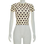 2026 Summer Women's Tops Round Neck Short Sexy Polka Dot T-Shirt Tops