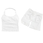 Yoga Sets Women Gym Clothes Longline Strappy Top High Waist Shorts Activewear 2 Piece Set Fitness Suit Running Workout Suits