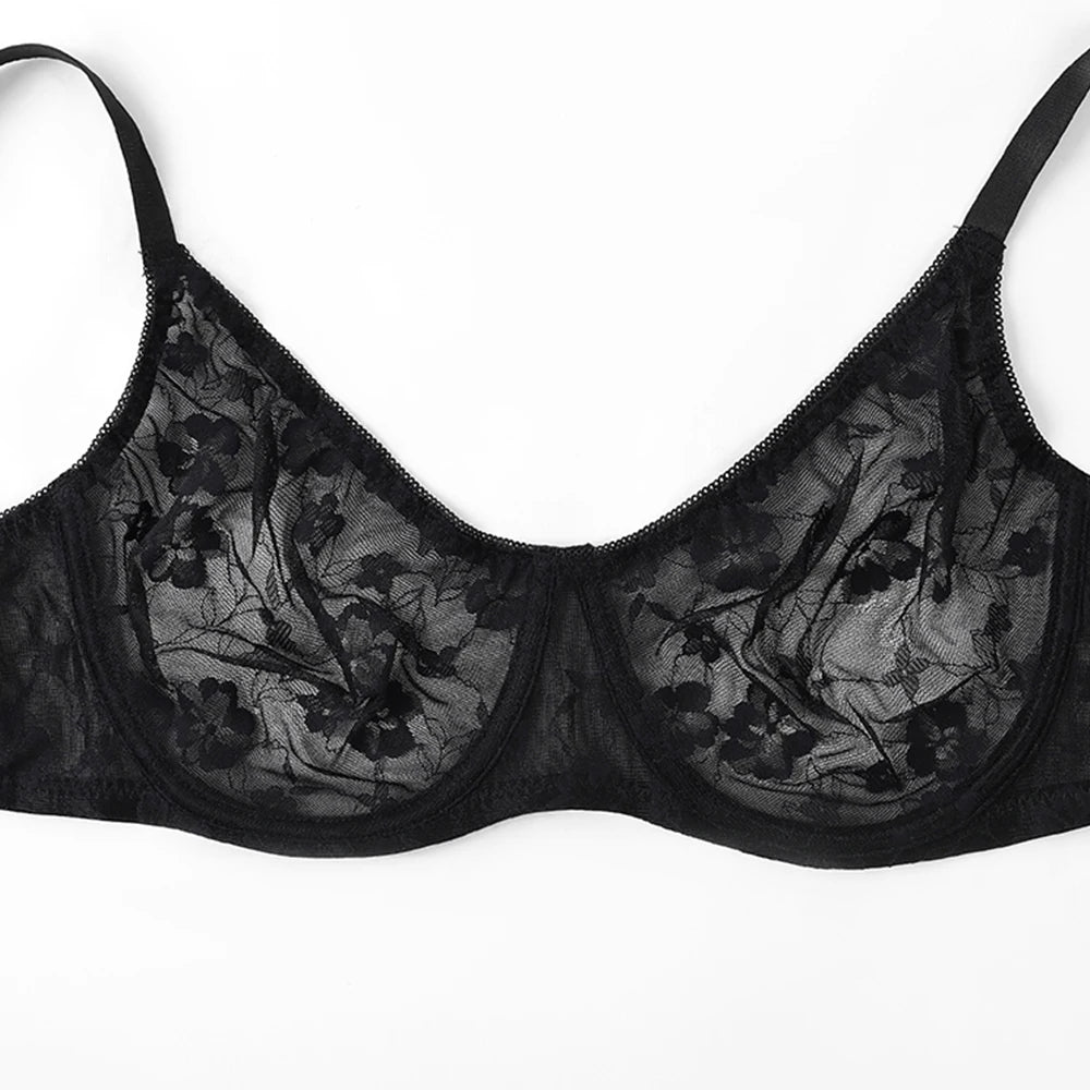 3 Pcs Women's Bra Elegant Retro Lace Sheer Unpadded Sexy Lingerie BH Tops Flower knitting Brassiere Underwire Plus Size Bras